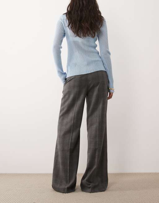 Mango tailored flared trouser in charcoal check, 3 of 5