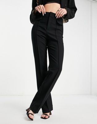 Mango tailored front seam pleat trousers in black