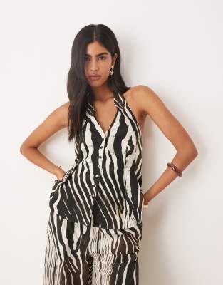 Mango Tailored Halter Top In Brown