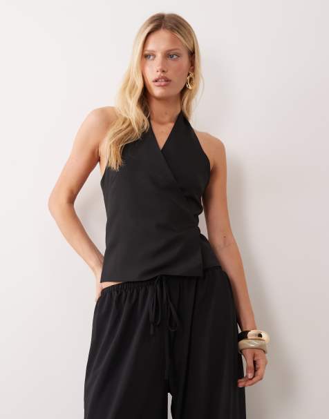 Mango tailored halterneck sleeveless top in black - view 1