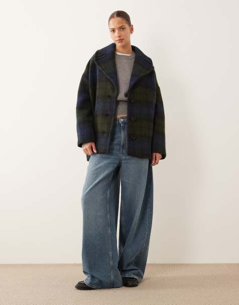 Mango tailored jacket in blue and green check