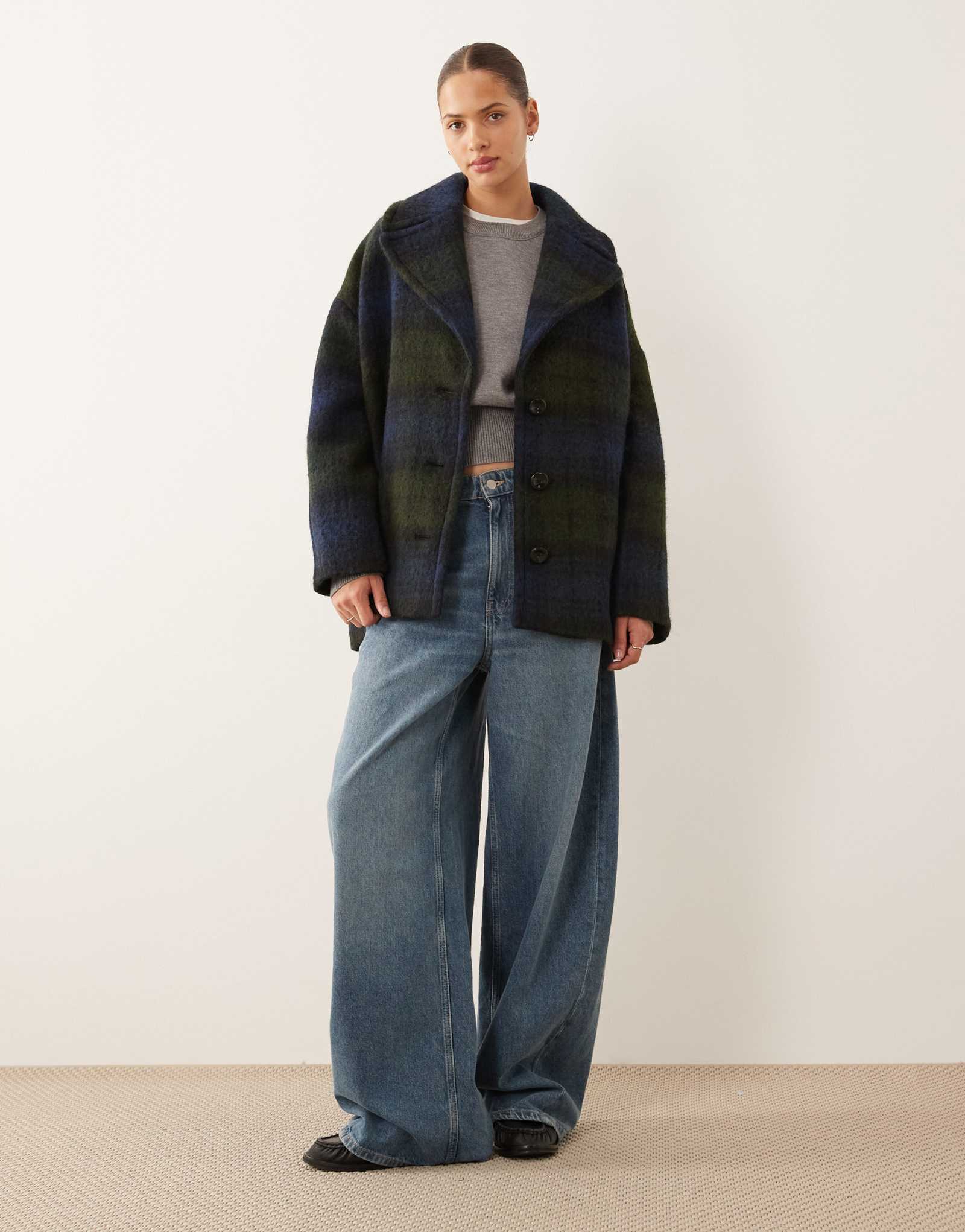 Сшитый на заказ жакет Mango в сине-зеленую клетку