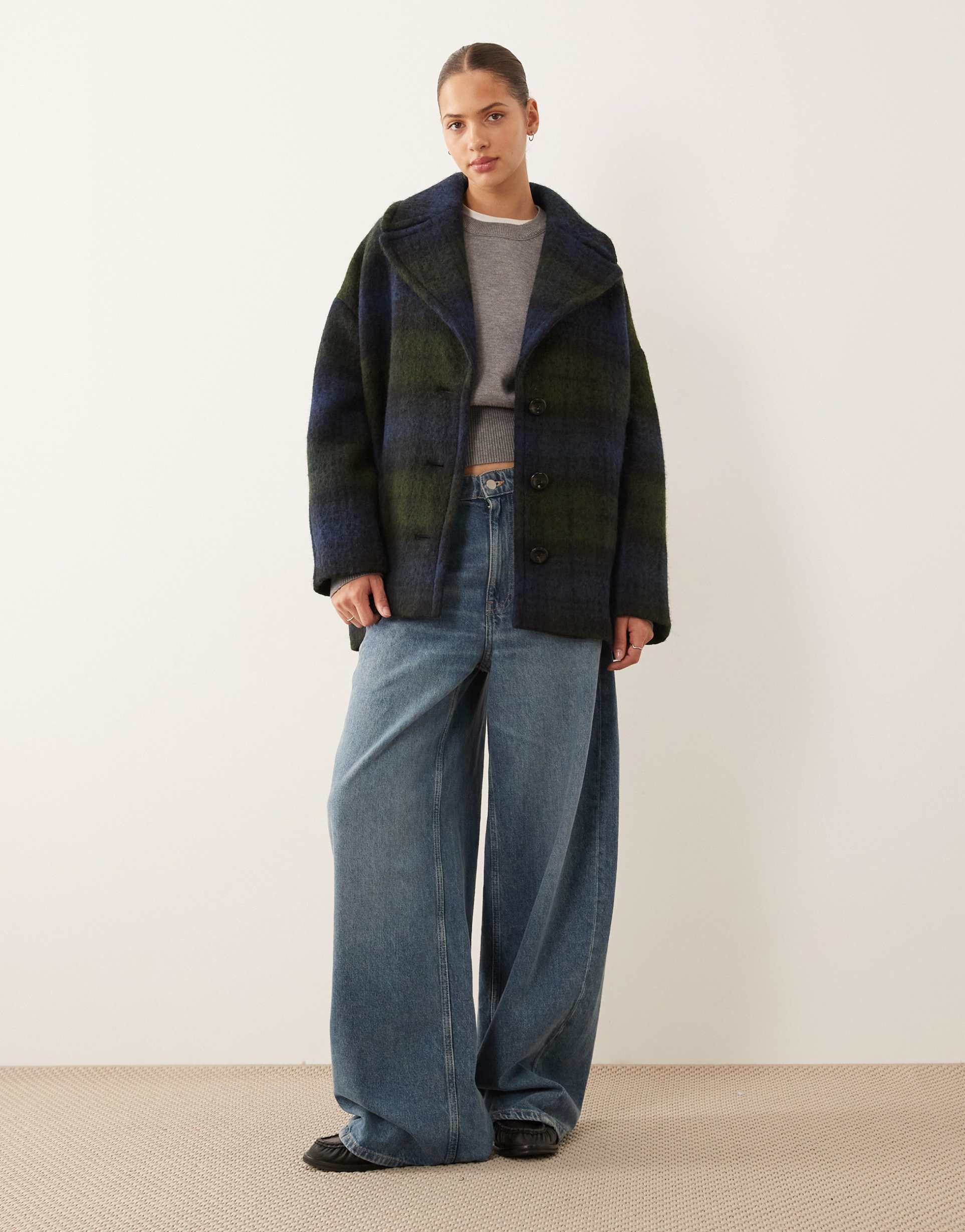 mango tailored jacket in blue and green plaid