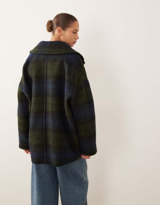 Mango tailored jacket in blue and green plaid