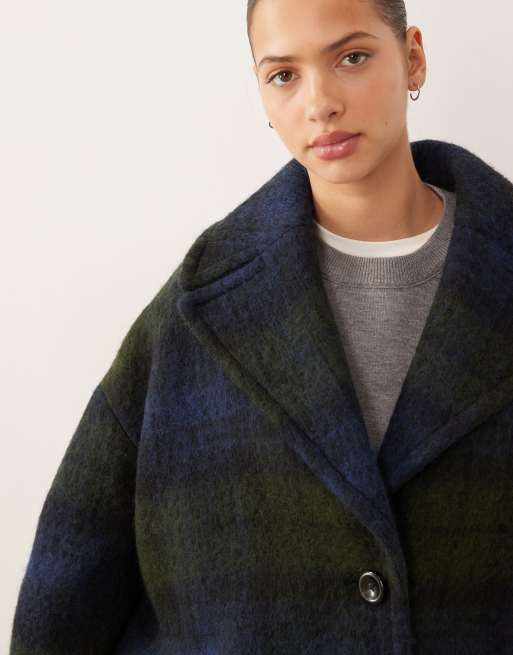 Mango tailored jacket in blue and green plaid