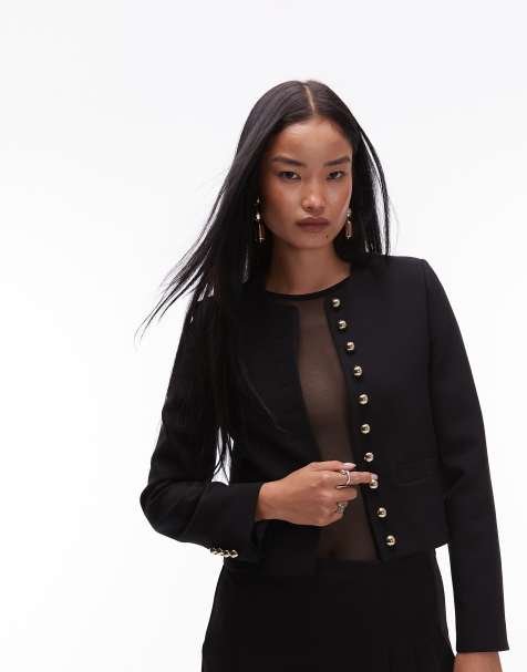 Mango tailored jacket with gold tone buttons in black - view 1