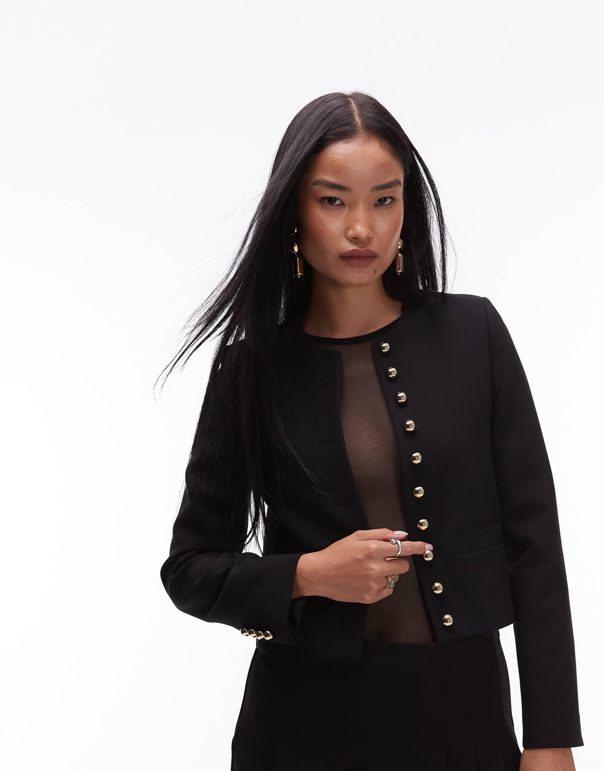 mango tailored jacket with gold tone buttons in black