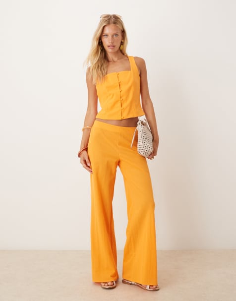 Mango tailored kick flare trouser co-ord in papaya - view 1