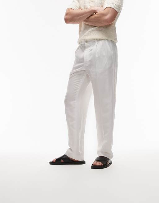 Mango tailored linen mix trouser in beige