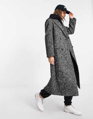 Mango tailored long coat in black and white speck