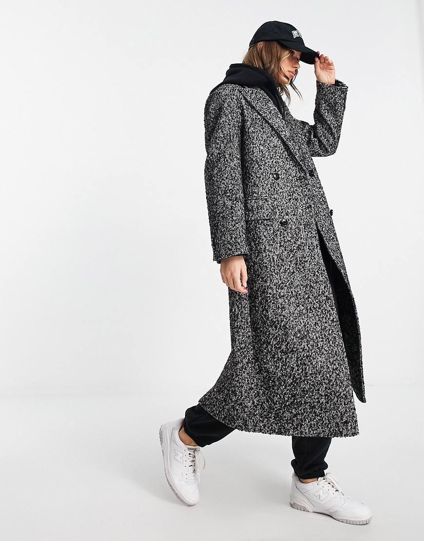 Mango Tailored Long Coat In Black And White Speck