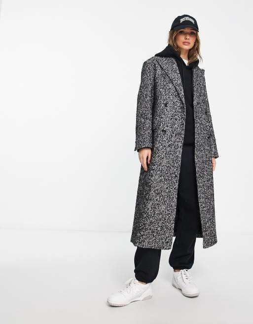 Mango tailored long coat in black and white speck