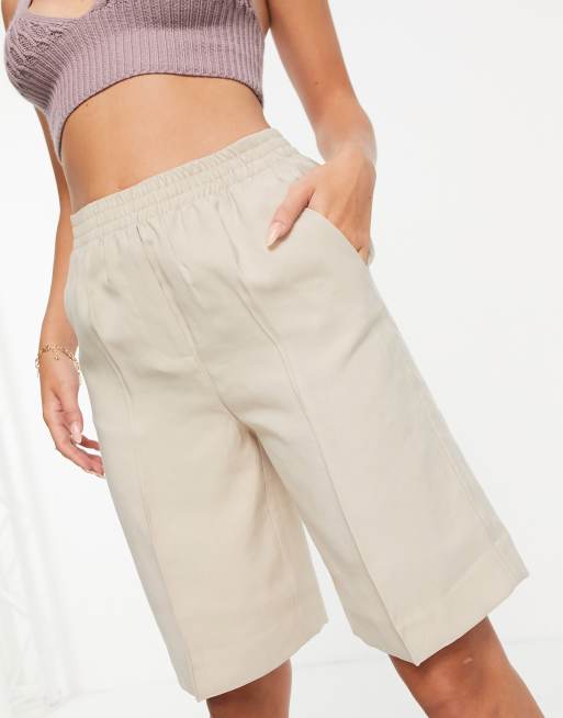 Mango tailored longline short in beige