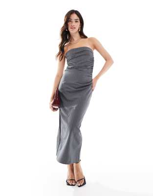 Mango Tailored Pinstripe Bandeau Midi Dress In Gray