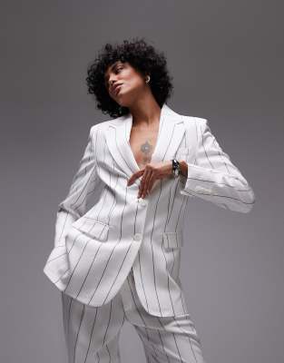 Mango Mango tailored pinstripe blazer co-ord in white