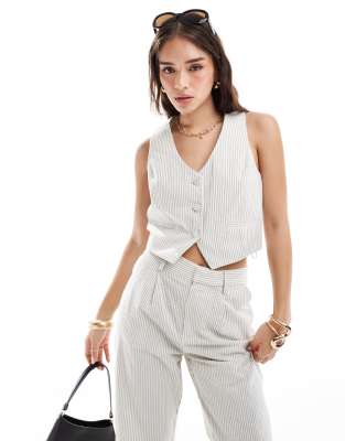 Mango Tailored Pinstripe Vest In Light Beige - Part Of A Set-neutral