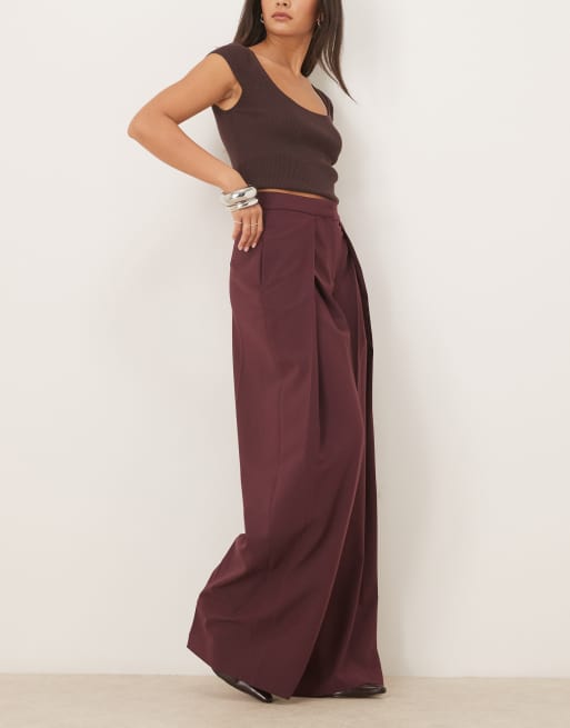 Mango tailored pleat front trouser in dark red, 2 of 5