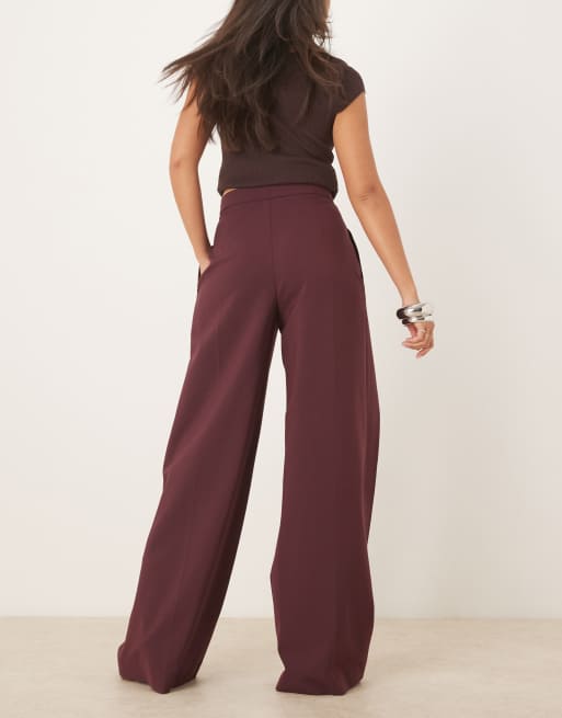 Mango tailored pleat front trouser in dark red, 3 of 5
