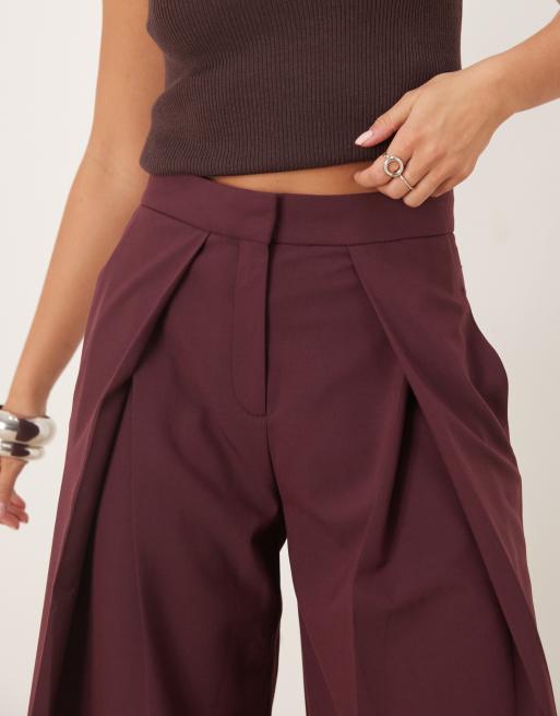 Mango tailored pleat front trouser in dark red, 4 of 5