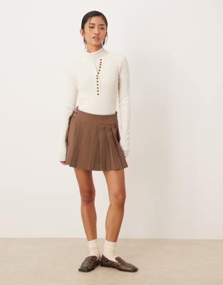 Mango Tailored Pleated Mini Skirt In Brown