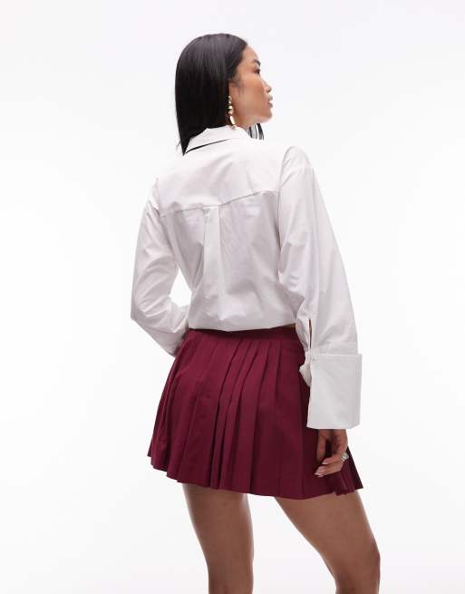 Mango tailored pleated mini skirt with adjustable waist in burgundy
