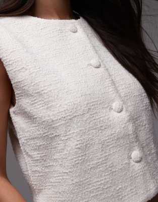 Mango Tailored Round Neck Vest In White
