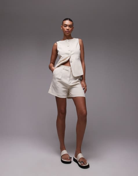 Mango tailored short co-ord in beige - view 1