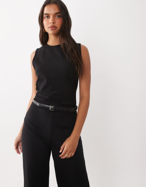 Mango tailored sleeveless belted jumpsuit in black, 2 of 4