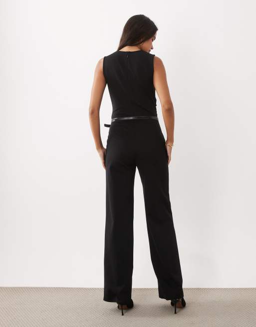Mango tailored sleeveless belted jumpsuit in black, 4 of 4