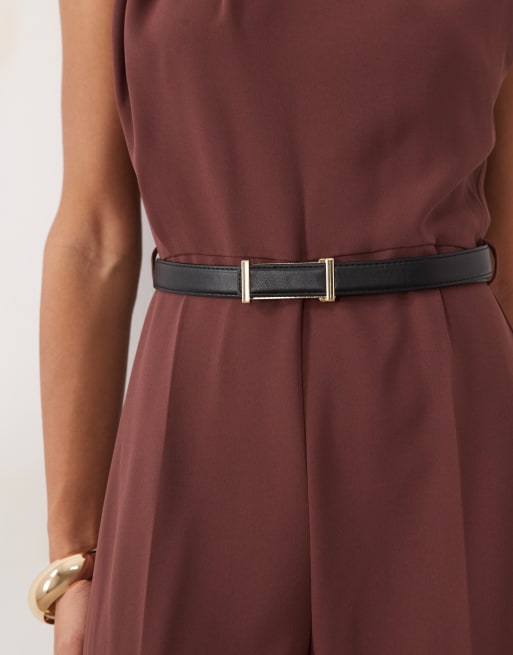 Mango tailored sleeveless belted jumpsuit in brown, 3 of 4