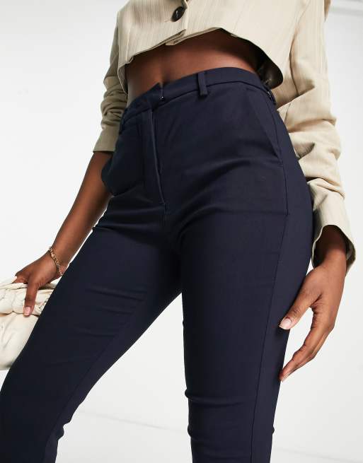 Mango slim leg tailored cigarette pants in navy