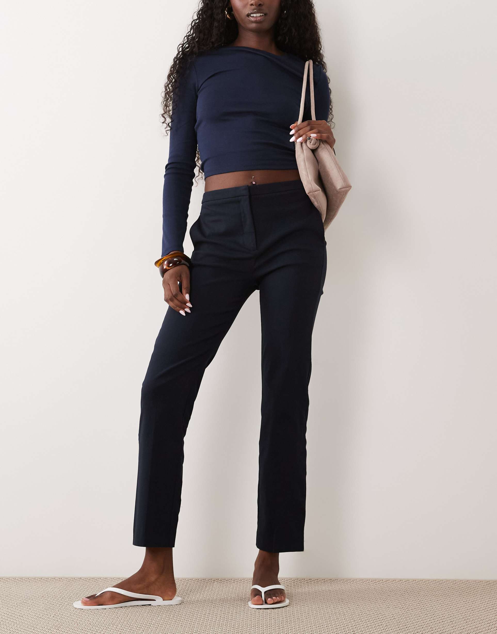 mango tailored slim pants in navy