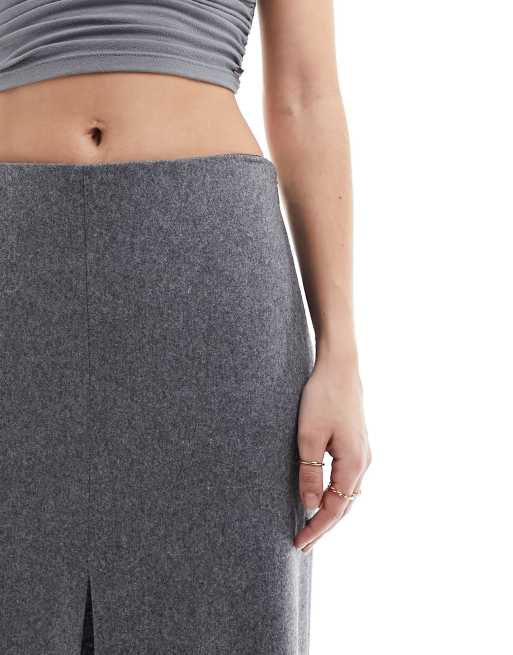 Mango tailored split front skirt in grey