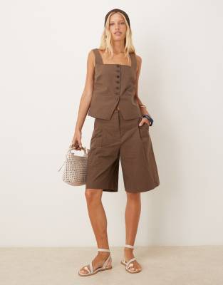 Mango Tailored Square Neck Vest In Brown