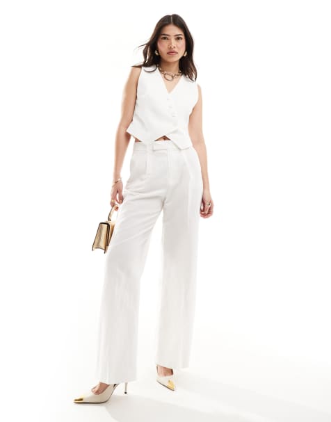 Mango tailored straight leg co-ord trousers in white - view 1