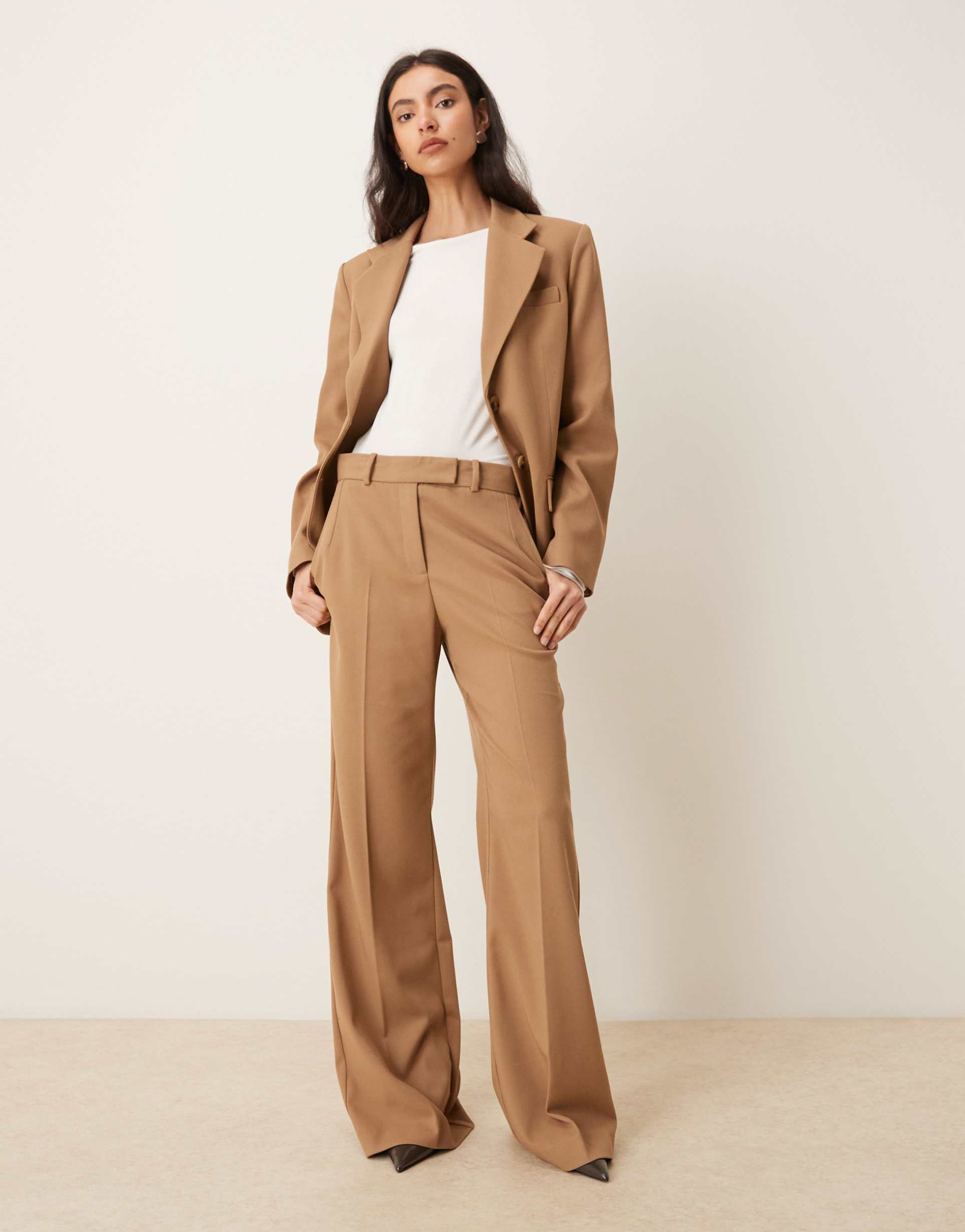mango tailored straight leg pants in beige - part of a set