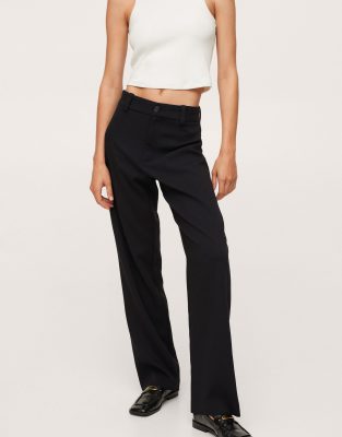 Mango Tailored Straight Leg Pants In Black In Black