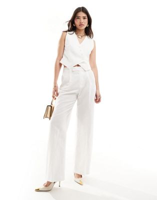 Mango Tailored Straight Leg Pants In White - Part Of A Set