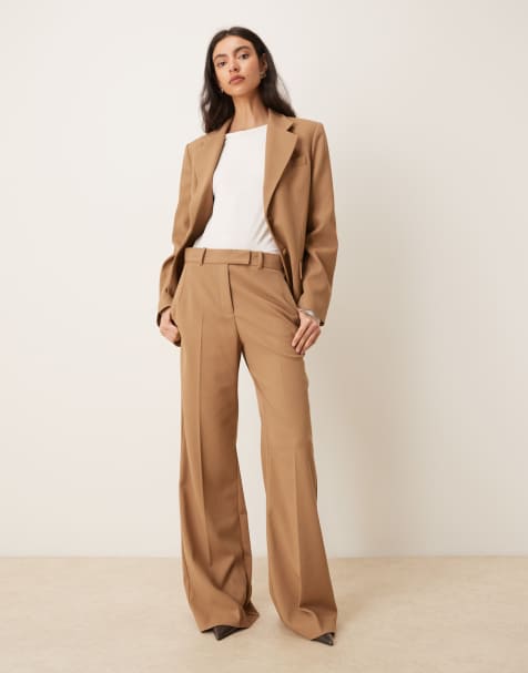 Mango tailored straight leg trouser co-ord in beige