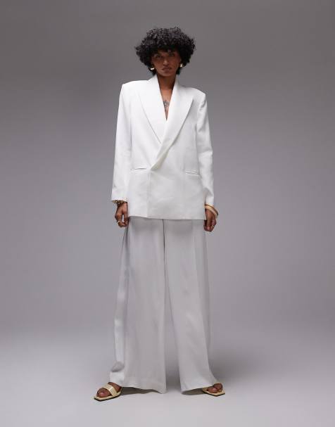 Mango tailored straight leg trouser co-ord in white