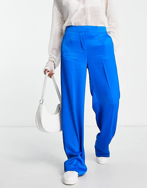 Mango tailored straight leg trouser in cobalt blue | ASOS