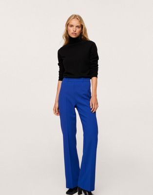 Mango tailored straight leg trousers in blue