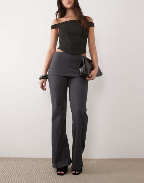 Mango tailored straight trouser with skirt overlay in charcoal