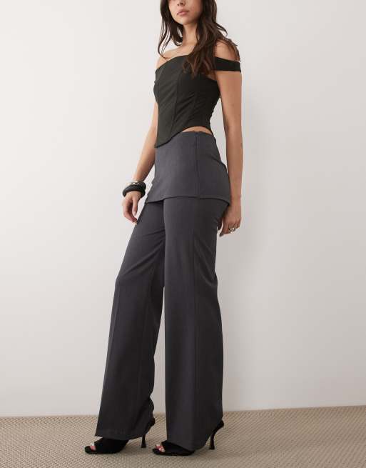 Mango tailored straight trouser with skirt overlay in charcoal, 2 of 5