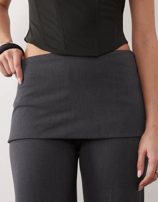Mango tailored straight trouser with skirt overlay in charcoal, 3 of 5