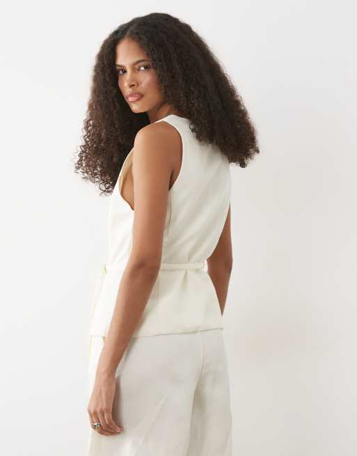 Mango tailored tie waist jumpsuit in cream, 4 of 4