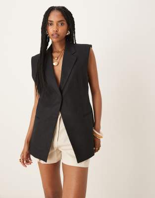 Mango Mango tailored tie waist waistcoat in black