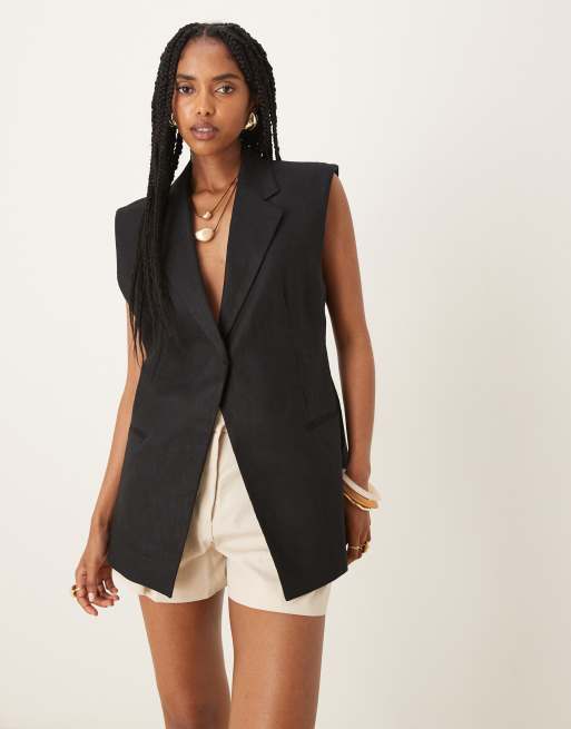 Mango tailored tie waist waistcoat in black 