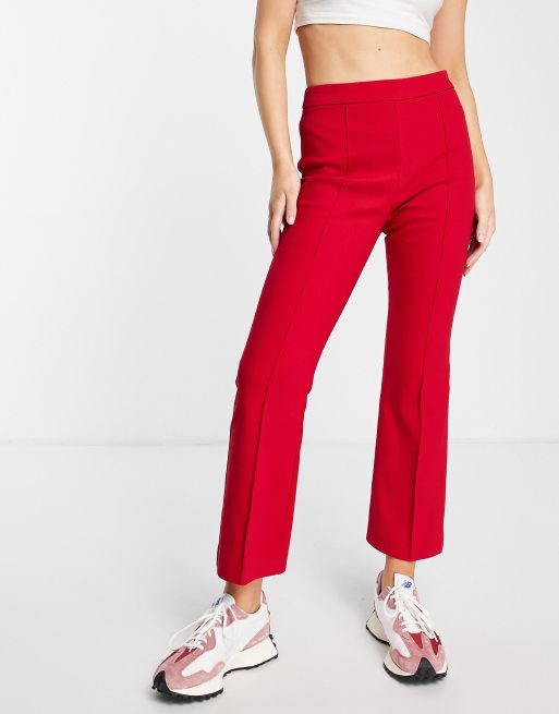 Red Seam Detail Flared Suit Trousers, Womens Trousers