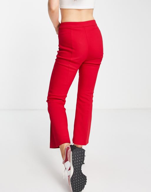 Red Seam Detail Flared Suit Trousers, Womens Trousers